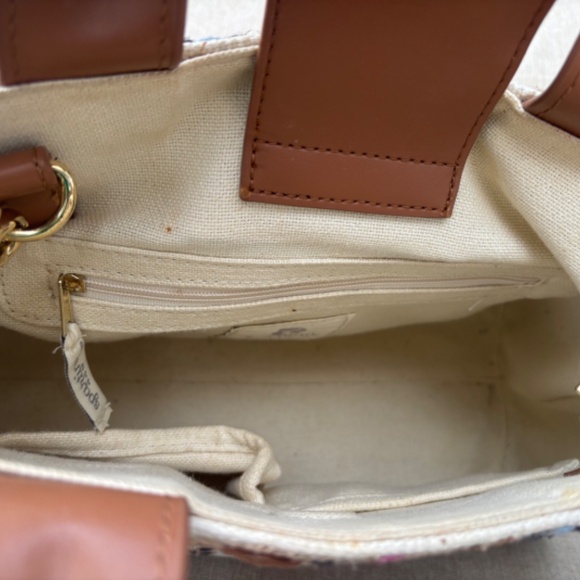 Spartina 449 Natural Linen Genuine Leather Fall Floral Satchel/Crossbody Bag - Picture 3 of 5